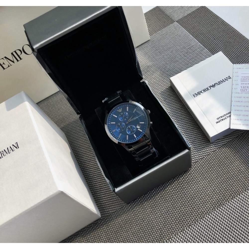 Emporio Armani 藍面鐵灰色鋼帶 AR11215 阿瑪尼三眼男錶-細節圖7