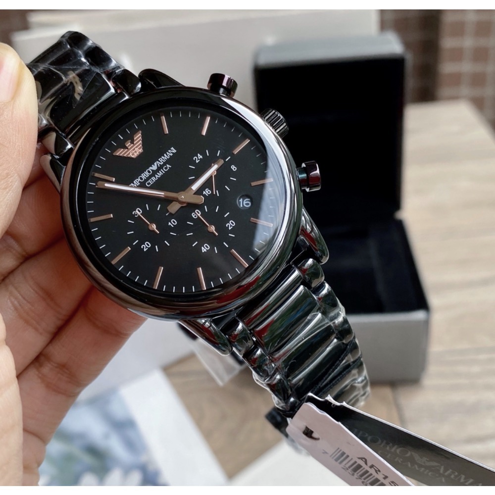 Emporio Armani 黑面黑色陶瓷錶帶 AR1509 阿瑪尼三眼男錶-細節圖2
