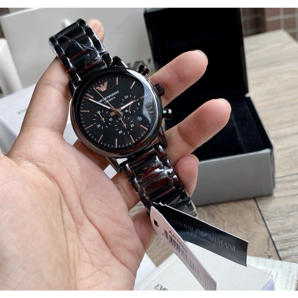 Emporio Armani 黑面黑色陶瓷錶帶 AR1509 阿瑪尼三眼男錶-細節圖4