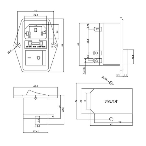 ►5◄三合一AC帶耳電源插座AC-14-F16B 帶KCD5帶燈開關帶保險絲品字插座-細節圖4