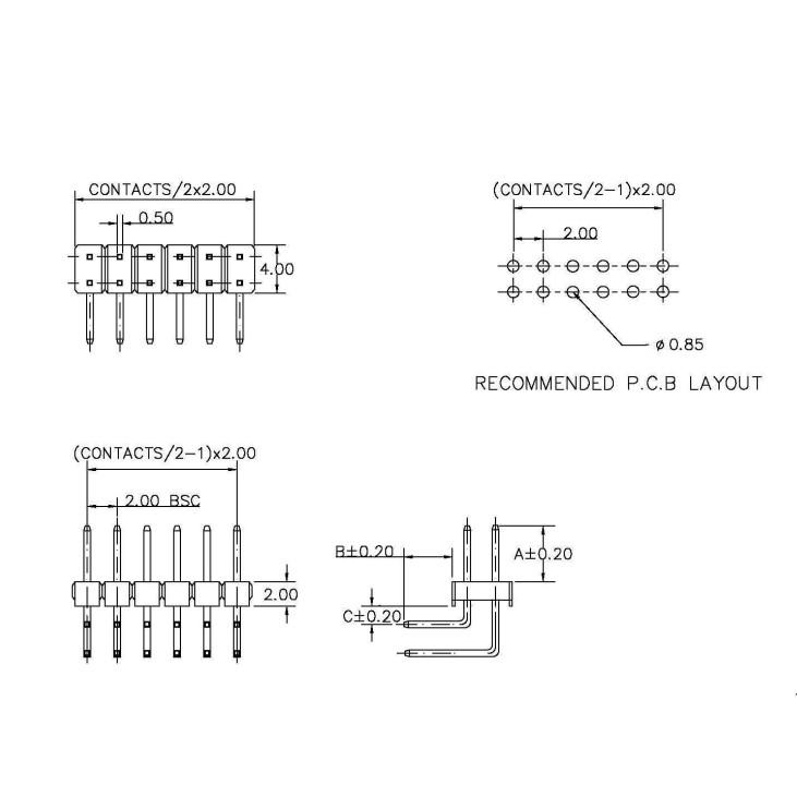 ►328◄2.0mm 雙排排針 2*40P 彎針 黑色 彎腳 90度 間距2.0mm-細節圖3
