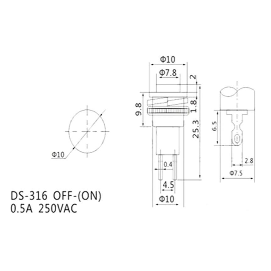 ►1749-1750◄10mm小型按鈕開關 紅色 綠色 DS-316 無鎖自復位 點動按通開關 門鈴喇叭-細節圖3