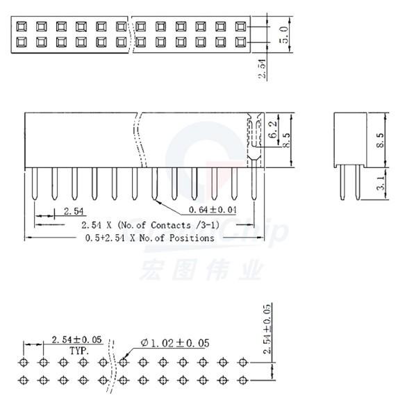 ►1712◄2.54mm 雙排排母 2*40P 直針-細節圖2