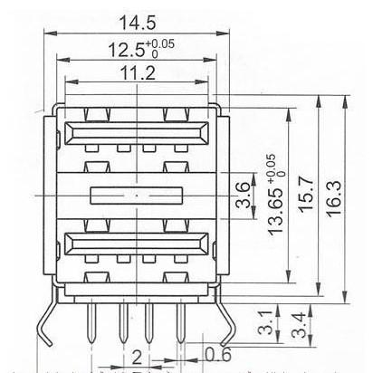 ►1484◄USB 2.0 A母雙層 USB雙介面 A型USB母座90度 母口 雙層A母 USB 連接器-細節圖5