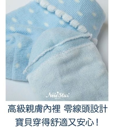 Newstar明日之星 零線頭/反摺氣質水玉點點嬰兒襪（藍/粉）-細節圖4