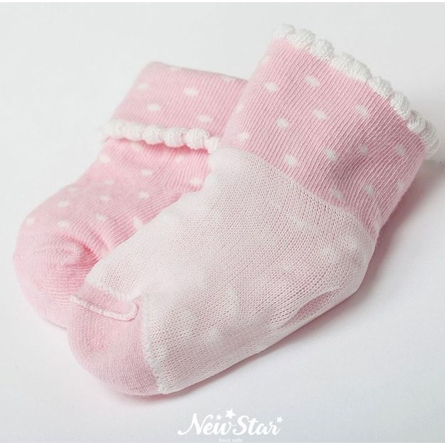Newstar明日之星 零線頭/反摺氣質水玉點點嬰兒襪（藍/粉）-細節圖9