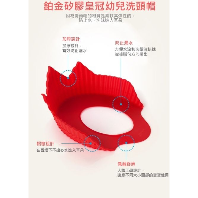 韓國 sillymann 100%鉑金矽膠皇冠幼兒洗髮帽（三色）-細節圖3