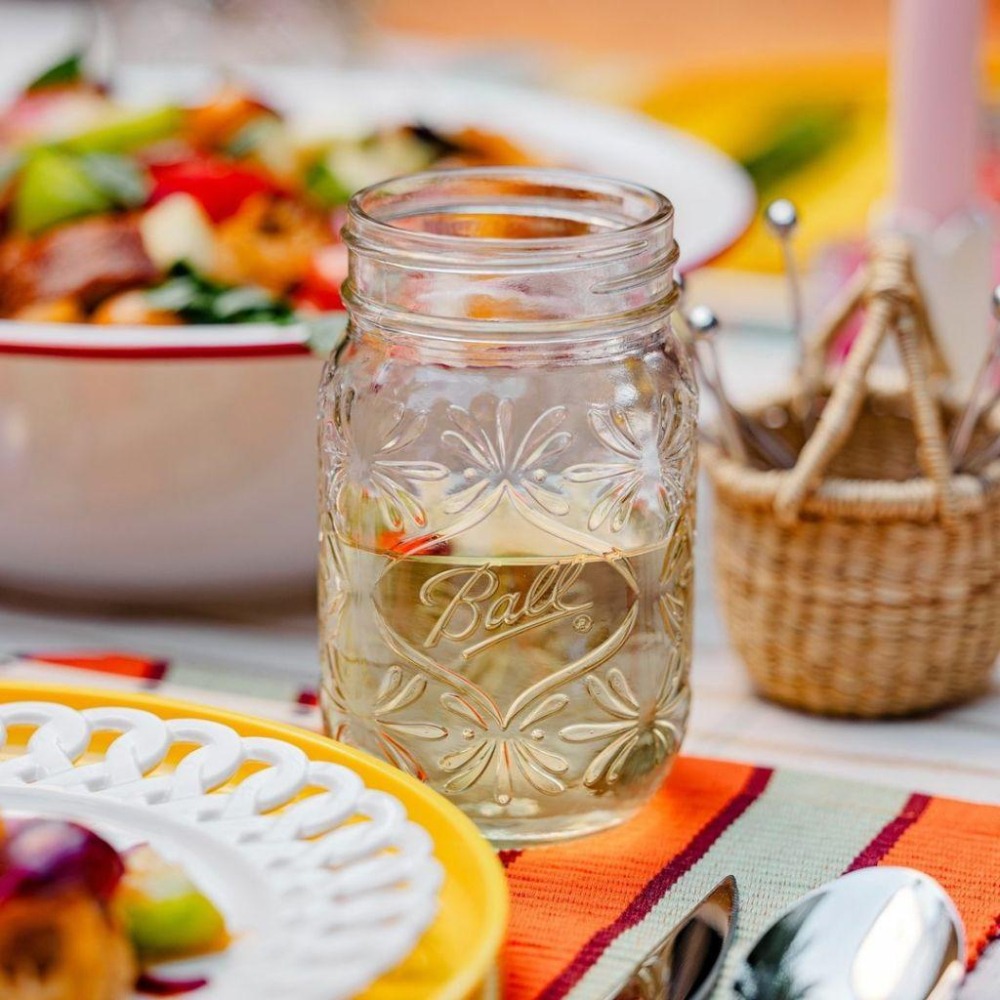 Ball® 16oz 窄口復古雕花 Regular Mouth  Mason Jar 140th Anniversary-細節圖4