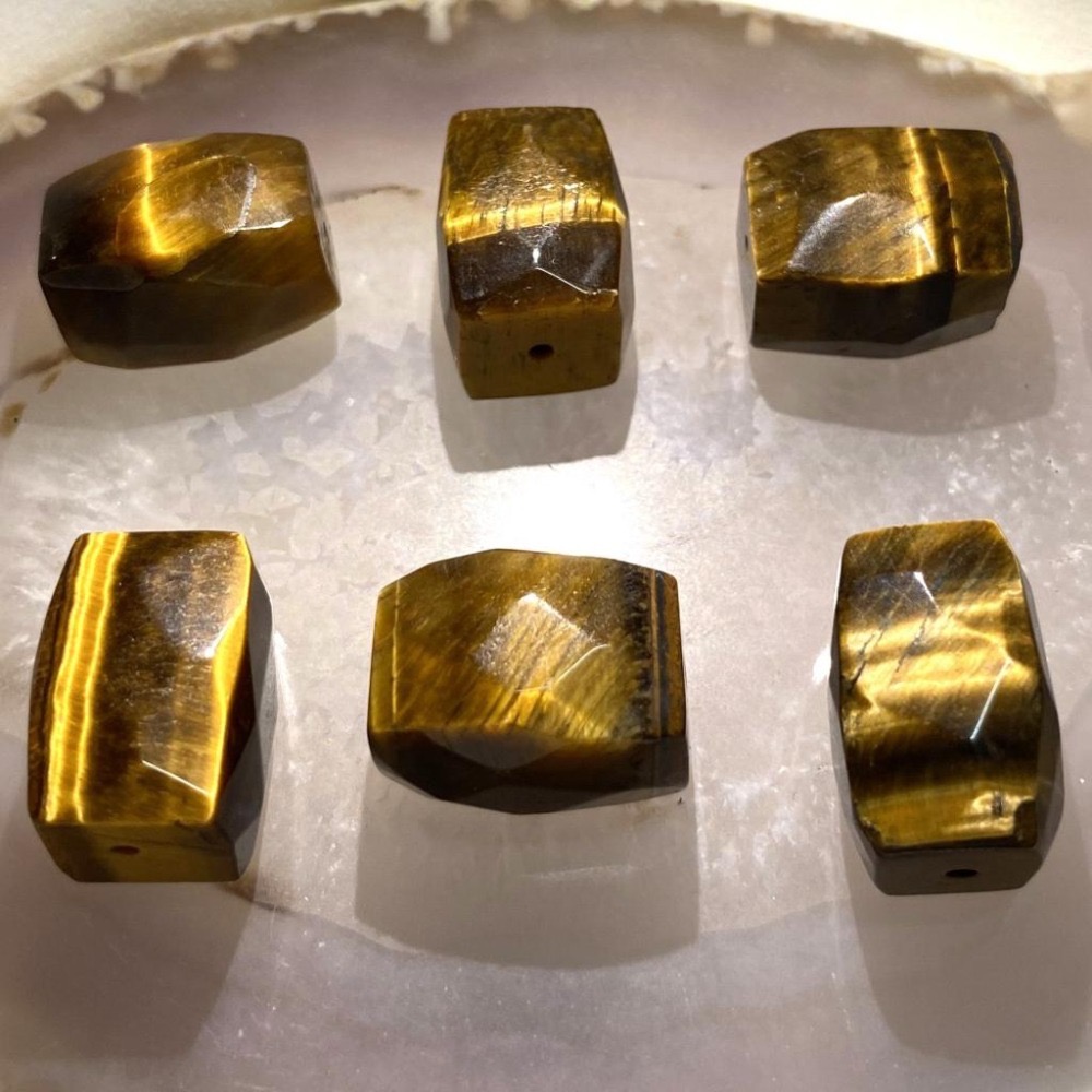 虎眼石隨形切面珠 直孔 桶珠 切面不規則 切角隨形珠 適合DIY手作 天然石手作材料 單個隨機出貨-細節圖2
