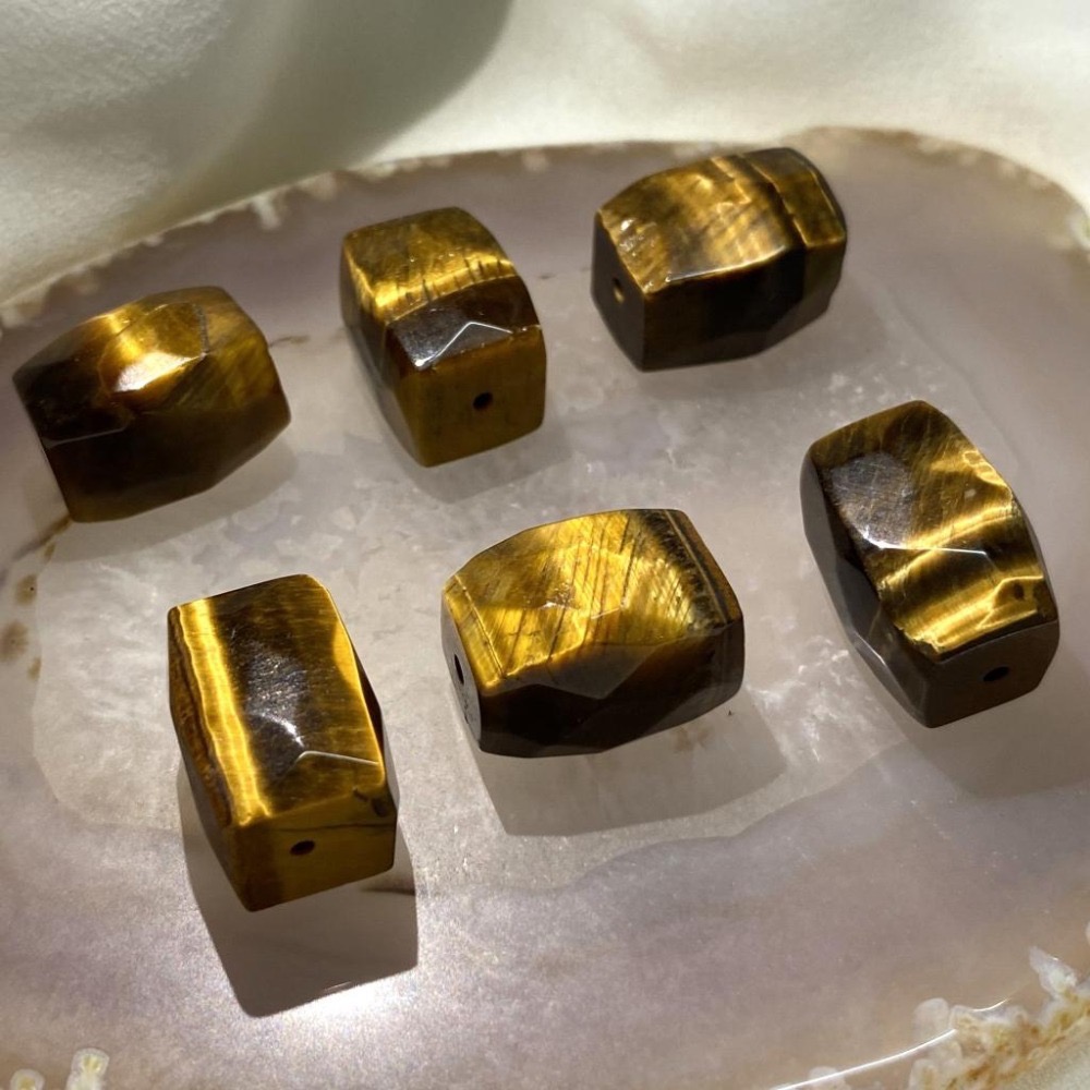 虎眼石隨形切面珠 直孔 桶珠 切面不規則 切角隨形珠 適合DIY手作 天然石手作材料 單個隨機出貨-細節圖3