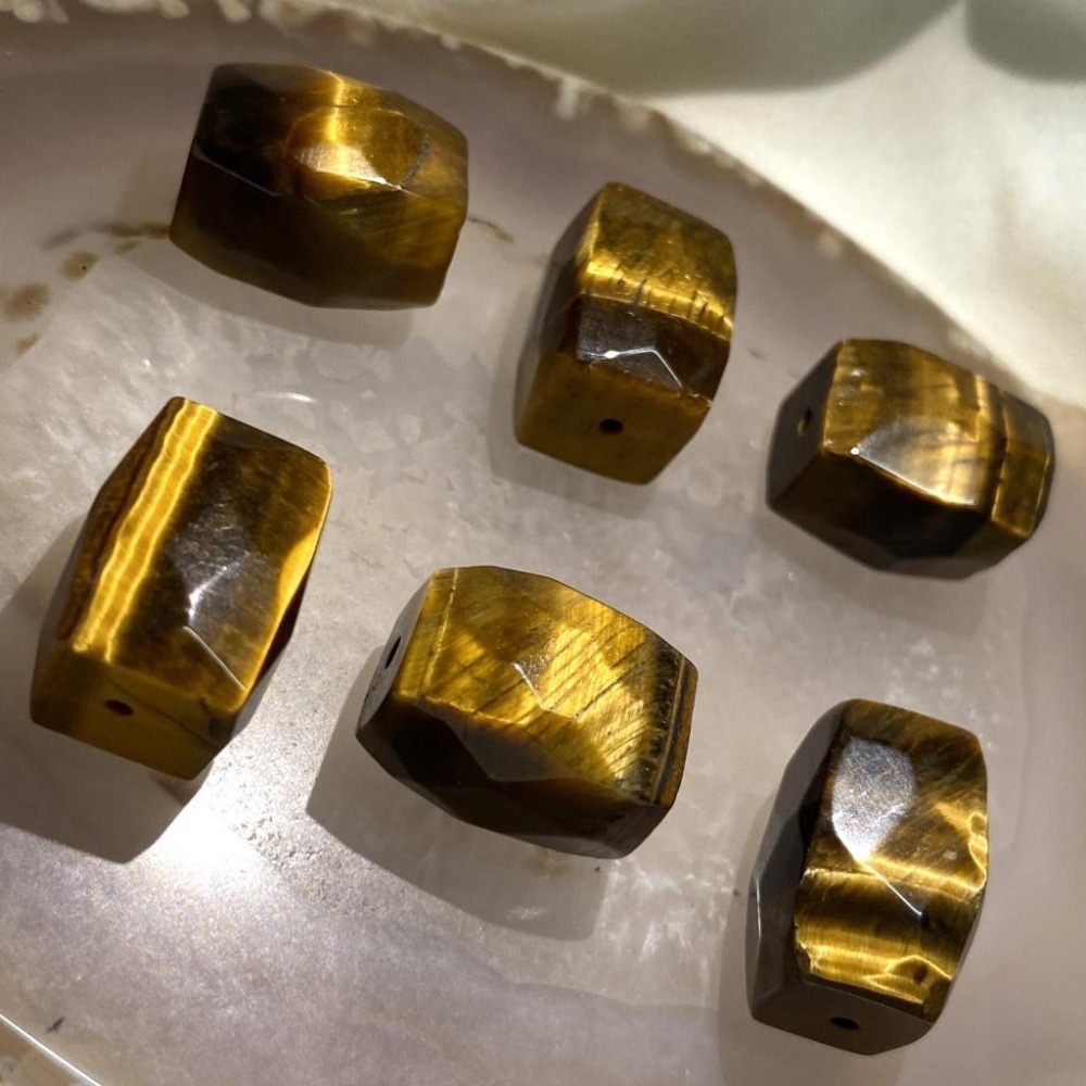 虎眼石隨形切面珠 直孔 桶珠 切面不規則 切角隨形珠 適合DIY手作 天然石手作材料 單個隨機出貨-細節圖4