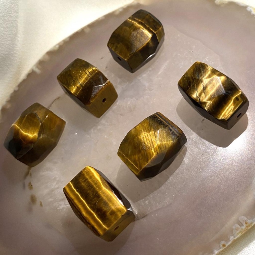 虎眼石隨形切面珠 直孔 桶珠 切面不規則 切角隨形珠 適合DIY手作 天然石手作材料 單個隨機出貨-細節圖5