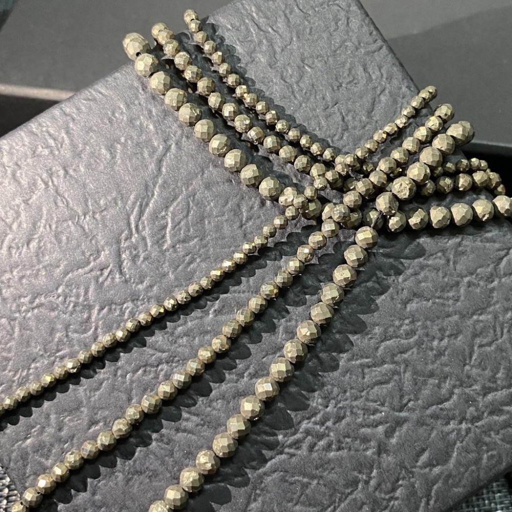 約 2mm 3mm 4mm 黃銅礦切面串珠 切面刻面圓珠 半成品DIY手作 項鍊手鍊耳環材料 天然石手作材料 單條隨機-細節圖2