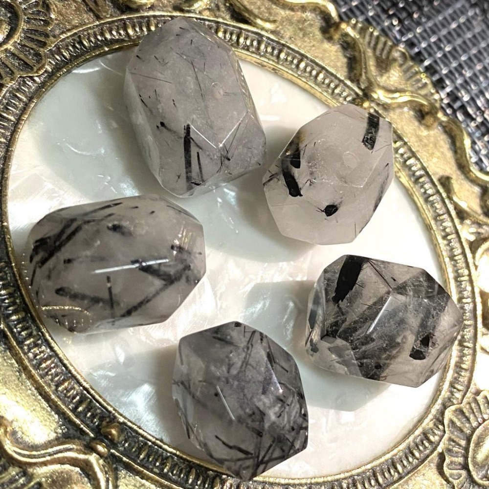 天然黑髮晶隨形切面珠 橫孔 切面不規則 切角隨形珠 適合DIY手作 天然石手作材料 單個隨機出貨-細節圖2