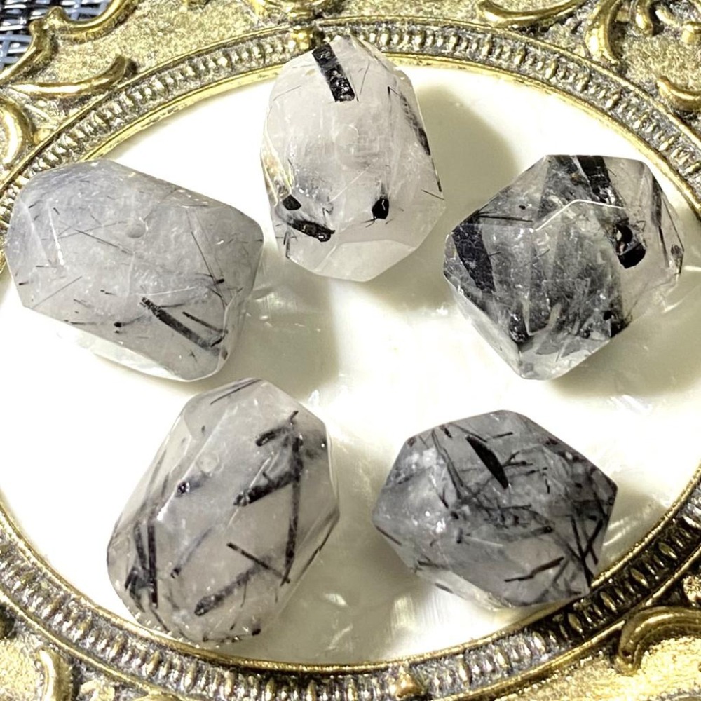 天然黑髮晶隨形切面珠 橫孔 切面不規則 切角隨形珠 適合DIY手作 天然石手作材料 單個隨機出貨-細節圖5