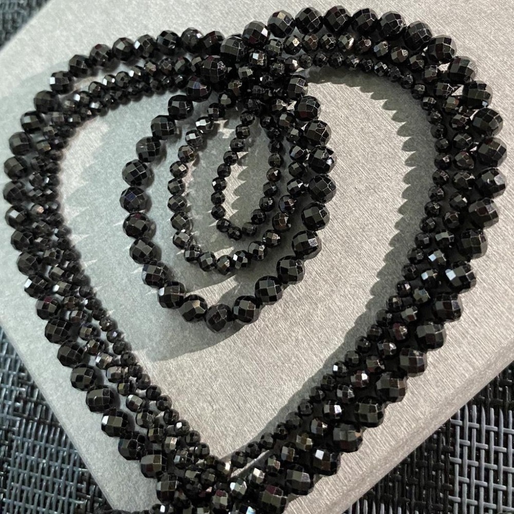 約 2mm 3mm 4mm 黑碧璽切面串珠 切面刻面圓珠 半成品DIY手作 項鍊手鍊耳環材料 天然石手作材料 單條隨機-細節圖2