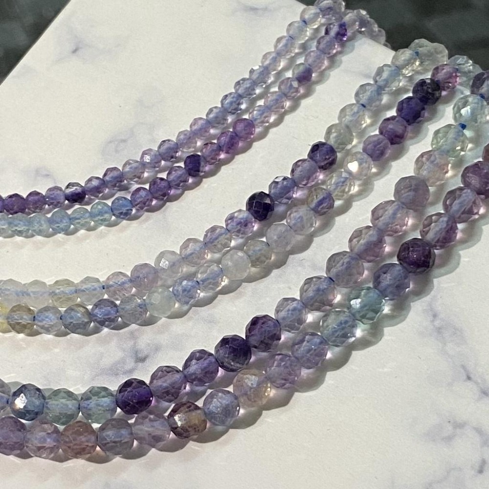 約2mm 3mm 4mm 藍紫螢石切面串珠 切面刻面圓珠 半成品DIY手作 項鍊手鍊耳環材料 天然石手作材料 單條隨機-細節圖2
