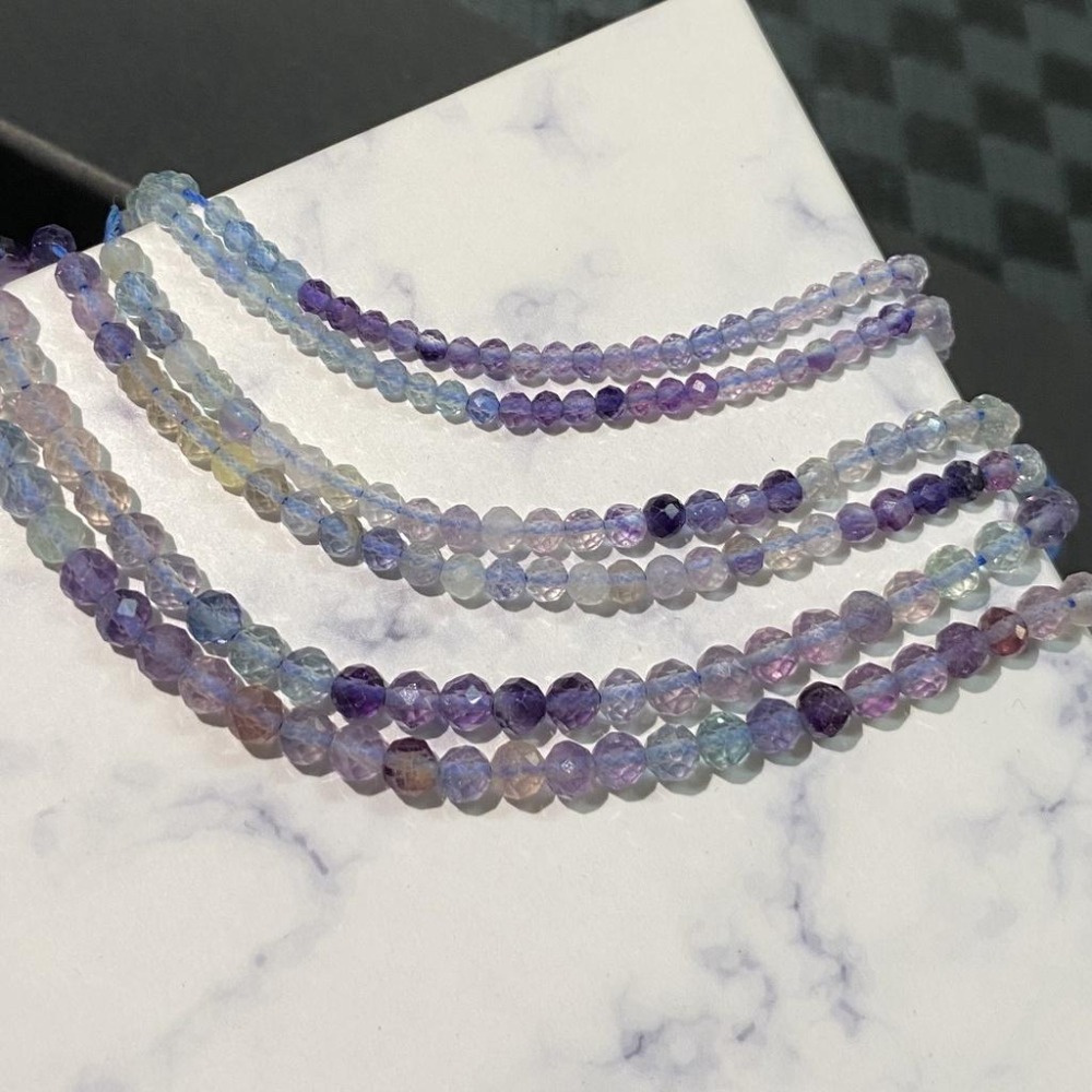 約2mm 3mm 4mm 藍紫螢石切面串珠 切面刻面圓珠 半成品DIY手作 項鍊手鍊耳環材料 天然石手作材料 單條隨機-細節圖7
