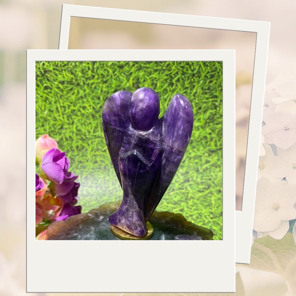 天然紫水晶天使雕件 水晶雕件 大天使水晶提升靈性 高76mm寬50mm厚21mm 實品拍攝 M5-細節圖2