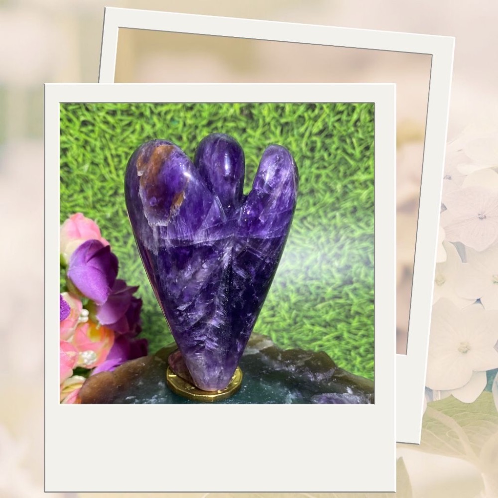 天然紫水晶天使雕件 水晶雕件 大天使水晶提升靈性 高76mm寬50mm厚21mm 實品拍攝 M5-細節圖3