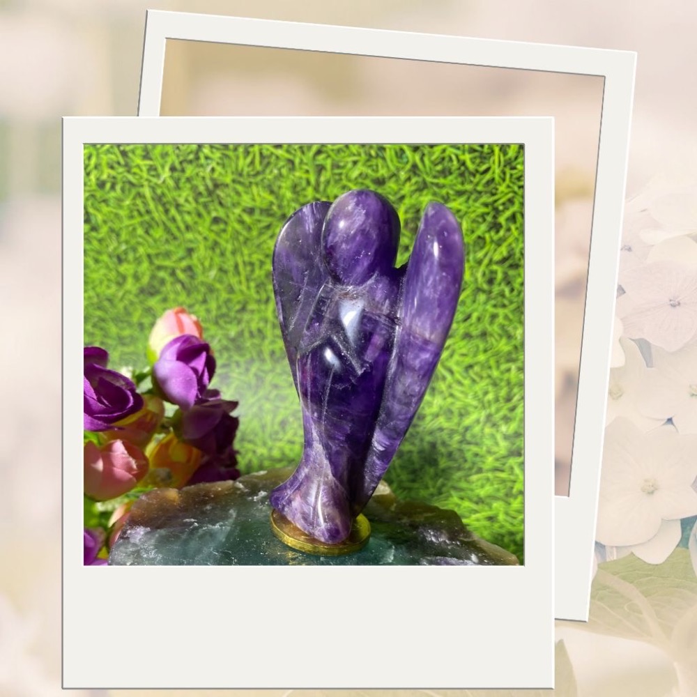天然紫水晶天使雕件 水晶雕件 大天使水晶提升靈性 高76mm寬50mm厚21mm 實品拍攝 M5-細節圖4