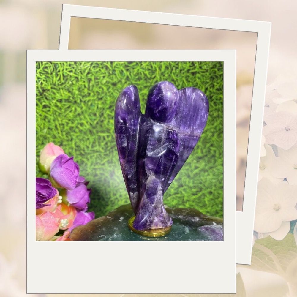 天然紫水晶天使雕件 水晶雕件 大天使水晶提升靈性 高76mm寬50mm厚21mm 實品拍攝 M5-細節圖5