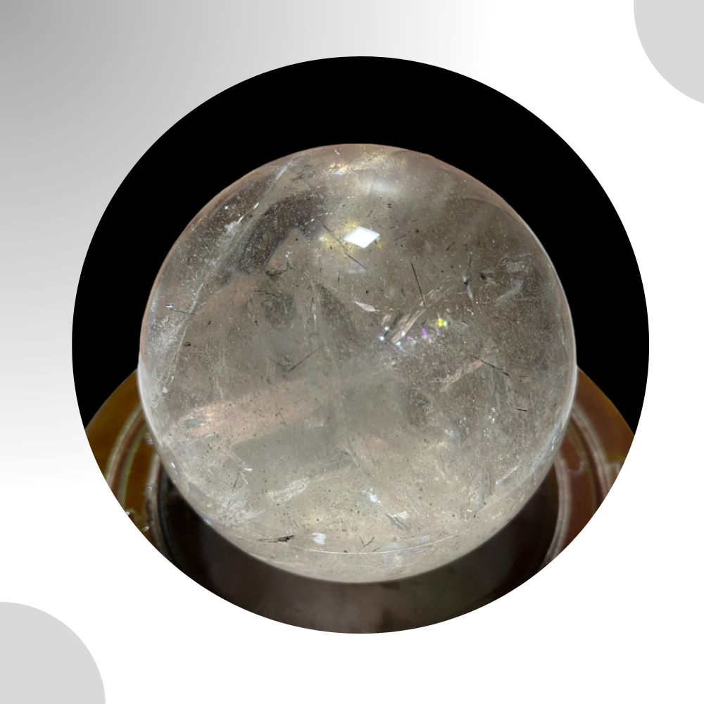 75mm天然白水晶球(內含黑髮晶) 含木座 淨化磁場 居家擺設 實品拍攝-細節圖4