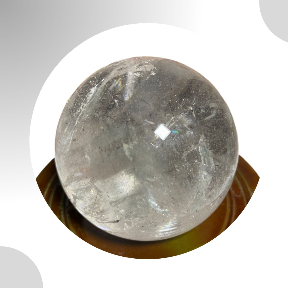 75mm天然白水晶球(內含黑髮晶) 含木座 淨化磁場 居家擺設 實品拍攝-細節圖5