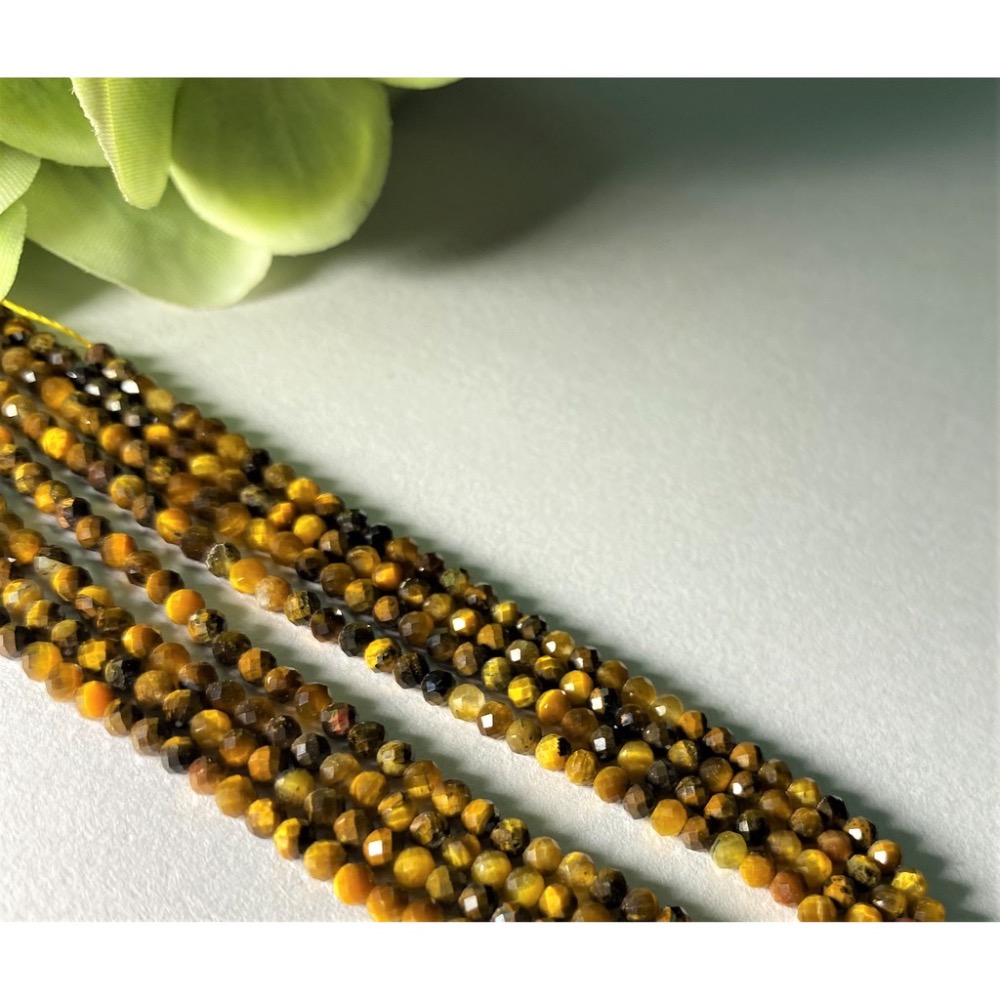 約 2mm 3mm 4mm 虎眼石切面串珠 切面刻面圓珠 半成品 DIY手作  單條隨機-細節圖2