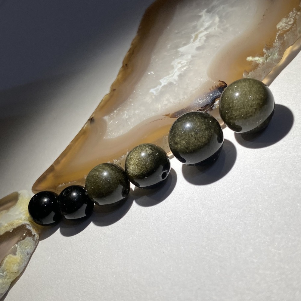 金曜石 黑曜石 金沙黑曜石 8mm 10mm 12mm 散珠圓珠 單顆 帶眼 直通隔珠 DIY飾品配件材料 DIY串珠-細節圖7