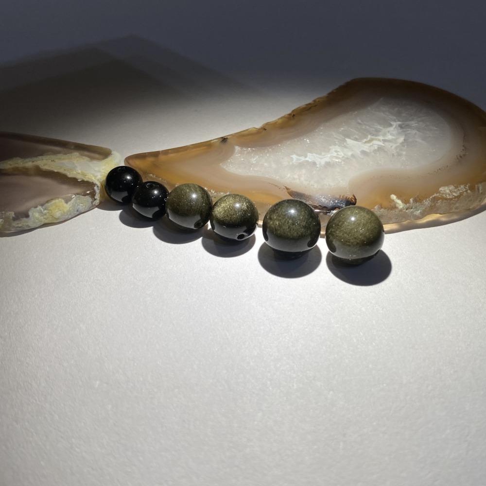 金曜石 黑曜石 金沙黑曜石 8mm 10mm 12mm 散珠圓珠 單顆 帶眼 直通隔珠 DIY飾品配件材料 DIY串珠-細節圖8