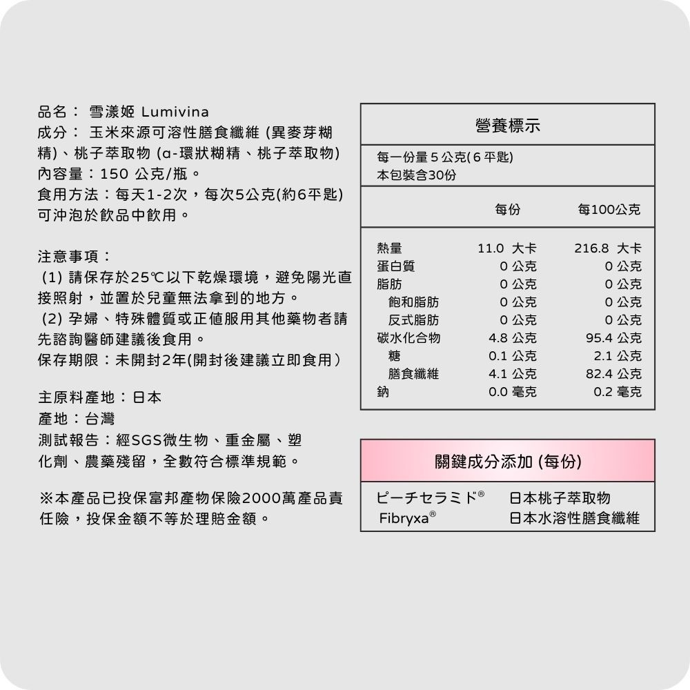 【日珂】雪漾姬　日本神經醯胺 × 膳食纖維｜日本國產‧桃子神經醯胺‧維持肌膚保濕、幫助排便順暢-細節圖5