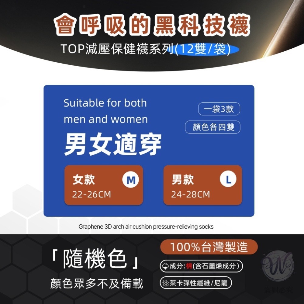 現貨 會呼吸的黑科技襪 TOP減壓保健襪 足弓 石墨烯 除臭 減壓 登山 跑步 運動 健走 襪子-細節圖9