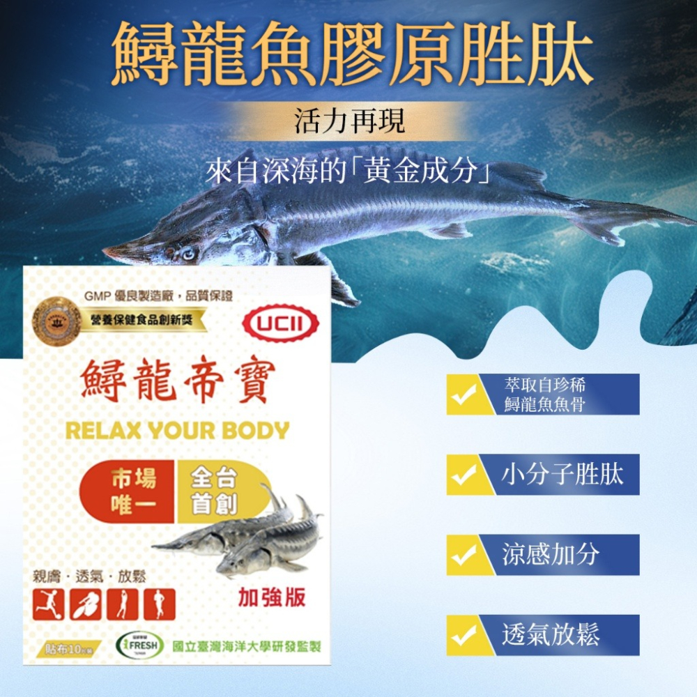 現貨 2025全新加強版 UCII 第三代鱘龍帝寶貼布-10片裝/盒 鱘龍魚貼布 海洋大學合作 進香必備徒步 登山 運動-細節圖4
