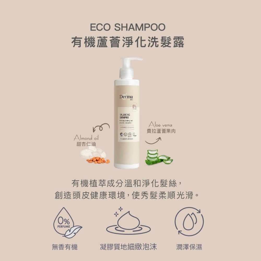 Derma丹麥德瑪 Eco大地有機蘆薈淨化洗髮露 250ml-細節圖2