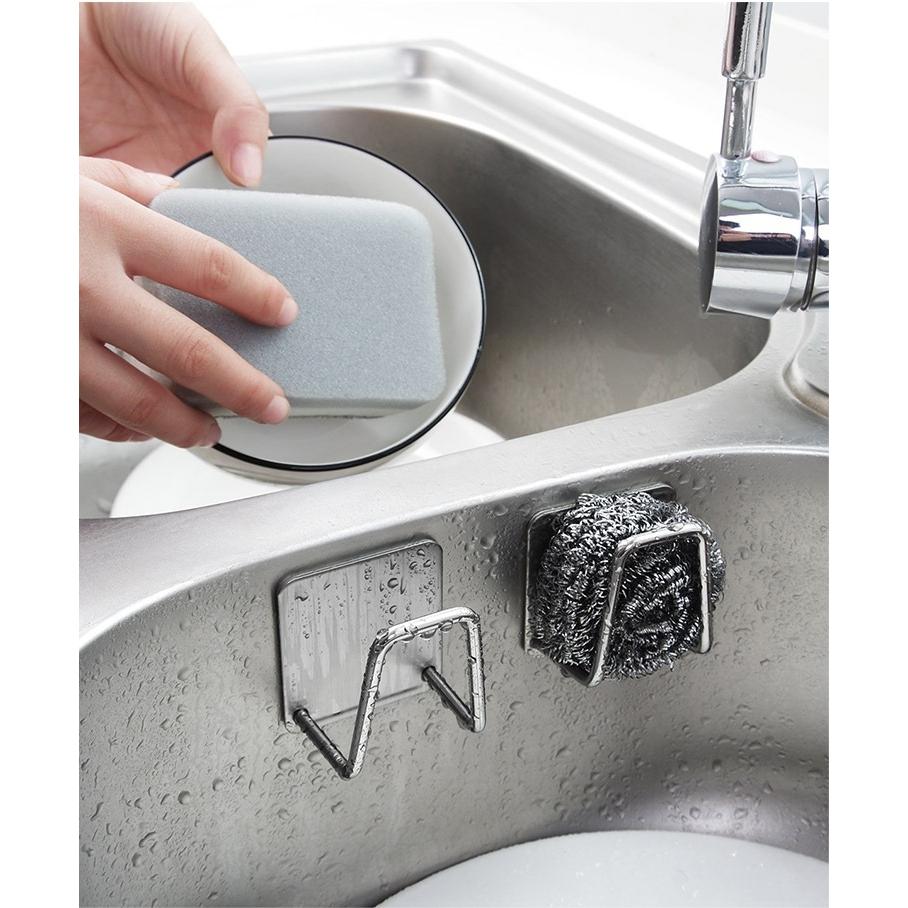 ◎台灣24H出貨◎海綿掛架 不鏽鋼海綿收納架 菜瓜布架 瀝水架 無痕掛架 水槽掛勾 多功能掛架 置物架掛架 黏貼式掛架-細節圖3