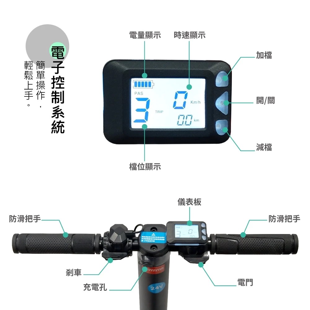 CARSCAM S6+ LED大燈鋁合金 6.5吋避震輔助輪折疊電動滑板車-細節圖6