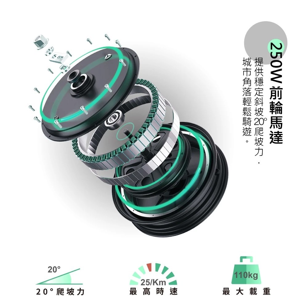 CARSCAM S6+ LED大燈鋁合金 6.5吋避震輔助輪折疊電動滑板車-細節圖3