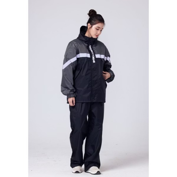 《一戴安全帽》SNOWSTORMI/EX-1 #黃黑#灰黑#藍黑#黑色 兩件前開式防水雨衣-細節圖2