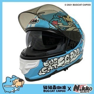 《一戴安全帽》NIKKO/N-806 咖波白/藍/黑 夜光全罩安全帽-細節圖2