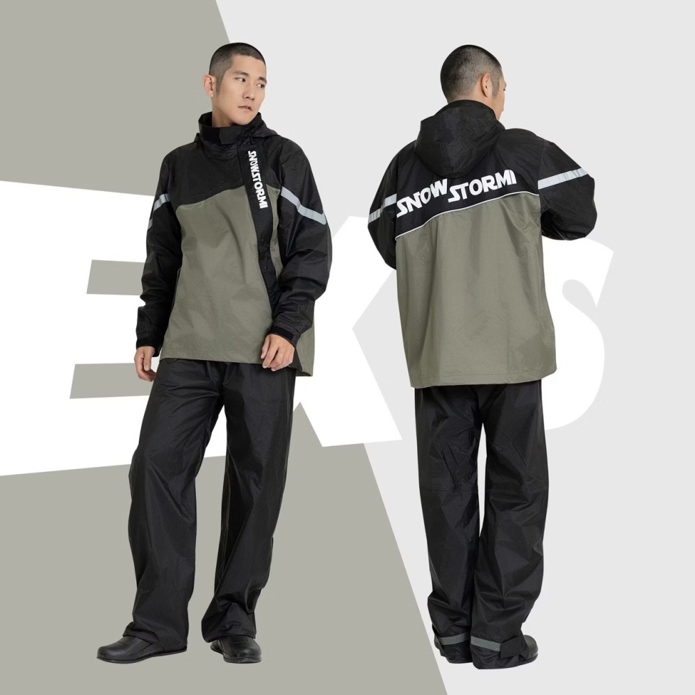 《一戴安全帽》SNOWSTORMI/EX-S #鈦灰/黑 #草綠/黑 #黑/黑 斜開兩件式機能雨衣-細節圖3