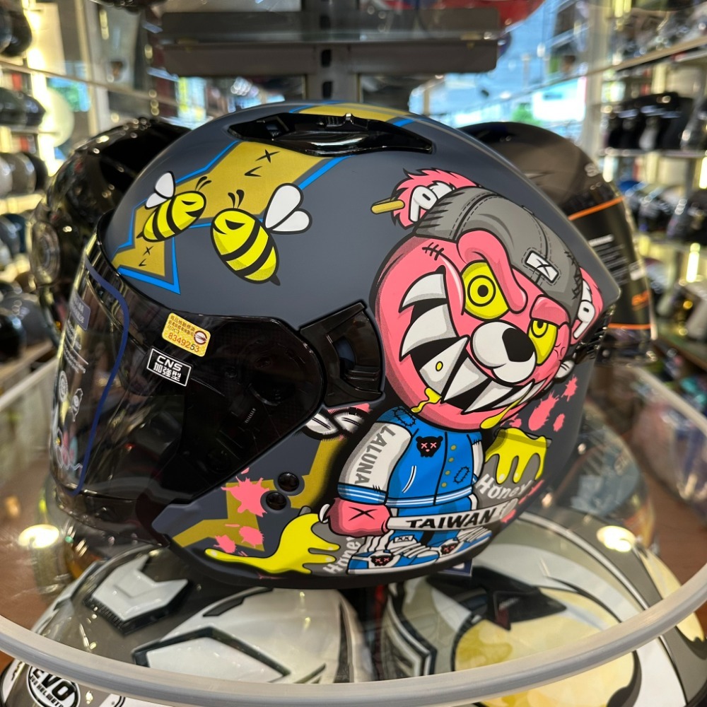 《一戴安全帽》LALUNA/IPO-2 暴力熊 VIOLENT BEAR 四分之三安全帽 含內藏墨鏡 雙層鏡 磁吸扣-規格圖4