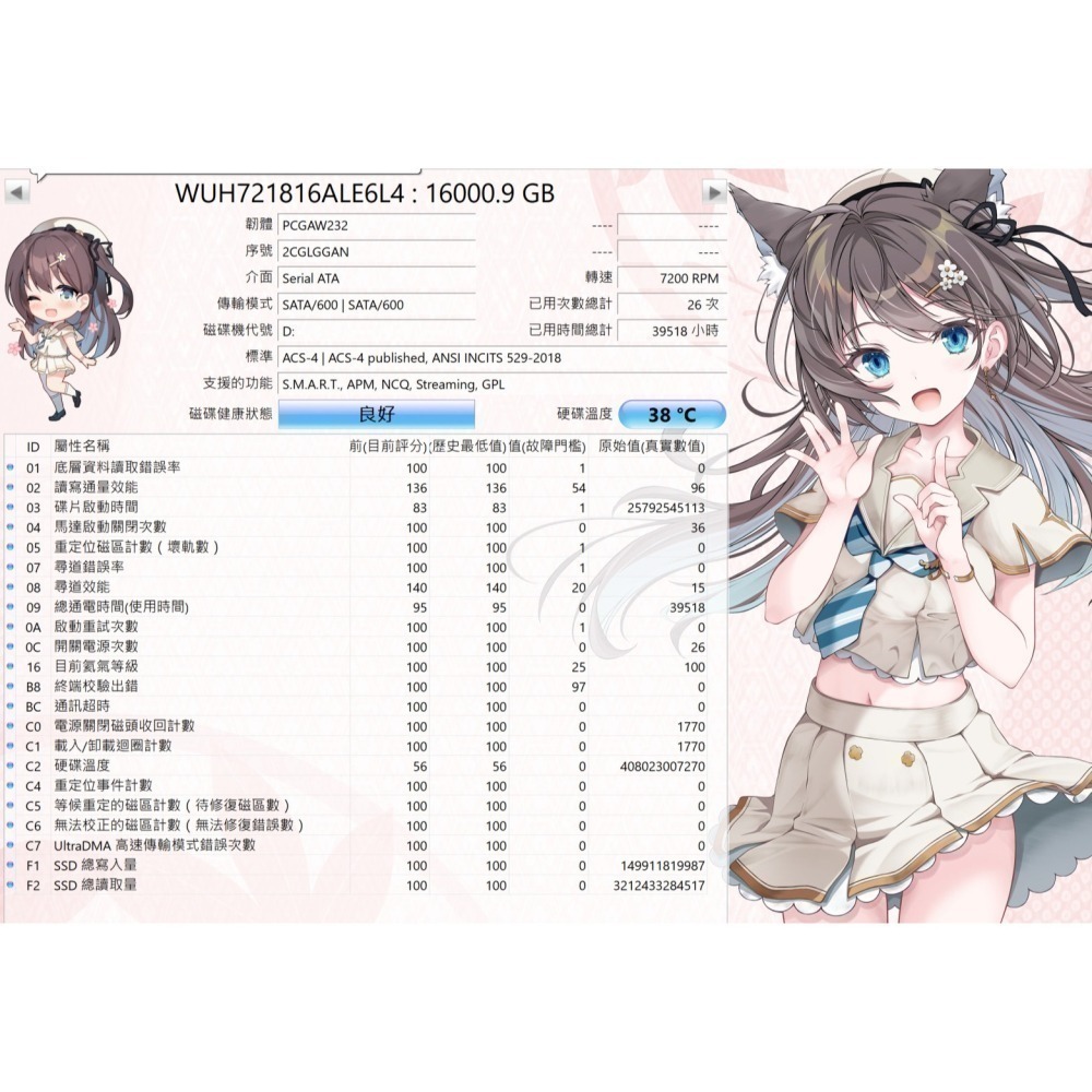 WD 威騰 HC550 16TB 二手 企業級 3.5吋 HDD硬碟 大容量 近四萬小時 512MB CMR-細節圖7