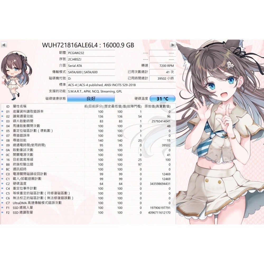 WD 威騰 HC550 16TB 二手 企業級 3.5吋 HDD硬碟 大容量 近四萬小時 512MB CMR-細節圖8
