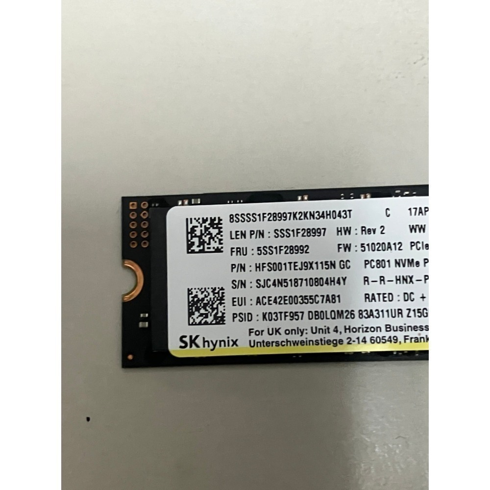 SK Hynix PC801 1TB 健康度100% 短時數 拆機 NVMe SSD M.2 TLC PCIe 4.0-細節圖2
