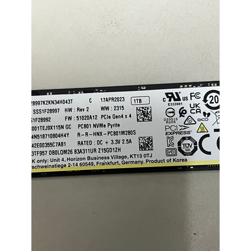SK Hynix PC801 1TB 健康度100% 短時數 拆機 NVMe SSD M.2 TLC PCIe 4.0-細節圖3