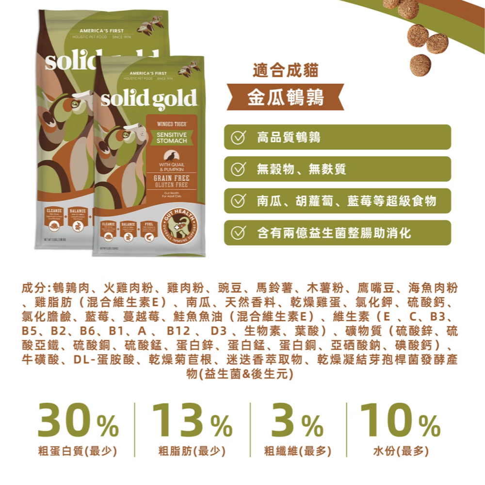 【SOLID GOLD素力高】無穀/全穀貓糧 多款-1.36KG&5.44KG-細節圖6