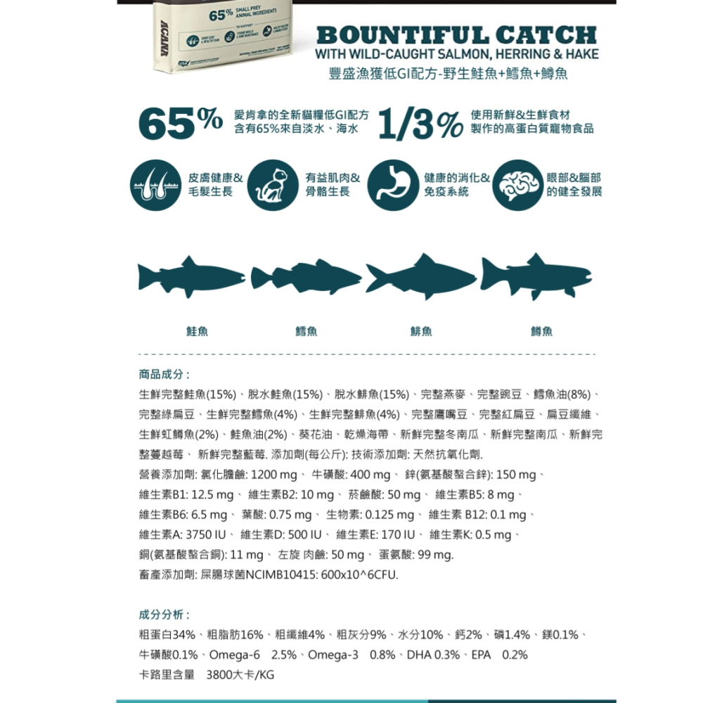 ▶短效特價◀【愛肯拿ACANA】無榖貓糧/低GI貓糧-1.8kg/4.5kg-細節圖6