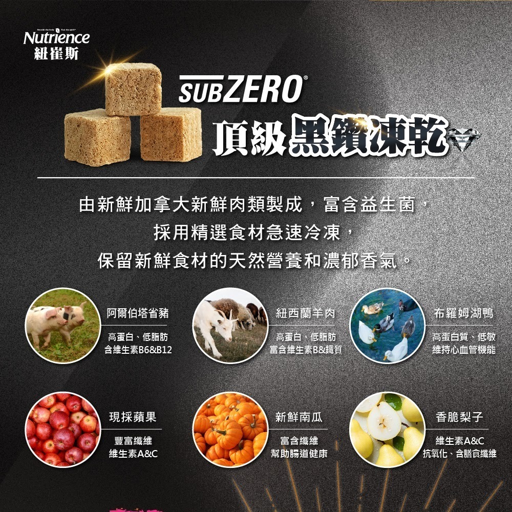 #短效特價#《紐崔斯Nutrience》subzero黑鑽頂級無穀凍乾+狗糧1.8kg-細節圖8