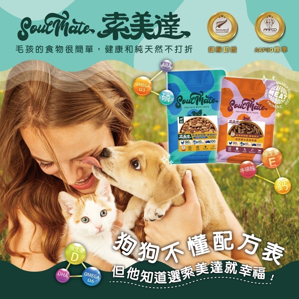 #短效特價 買1送1#紐西蘭【索美達soulmate】低溫烘焙糧+鮮食肉片狗主食餐1.8KG-細節圖2
